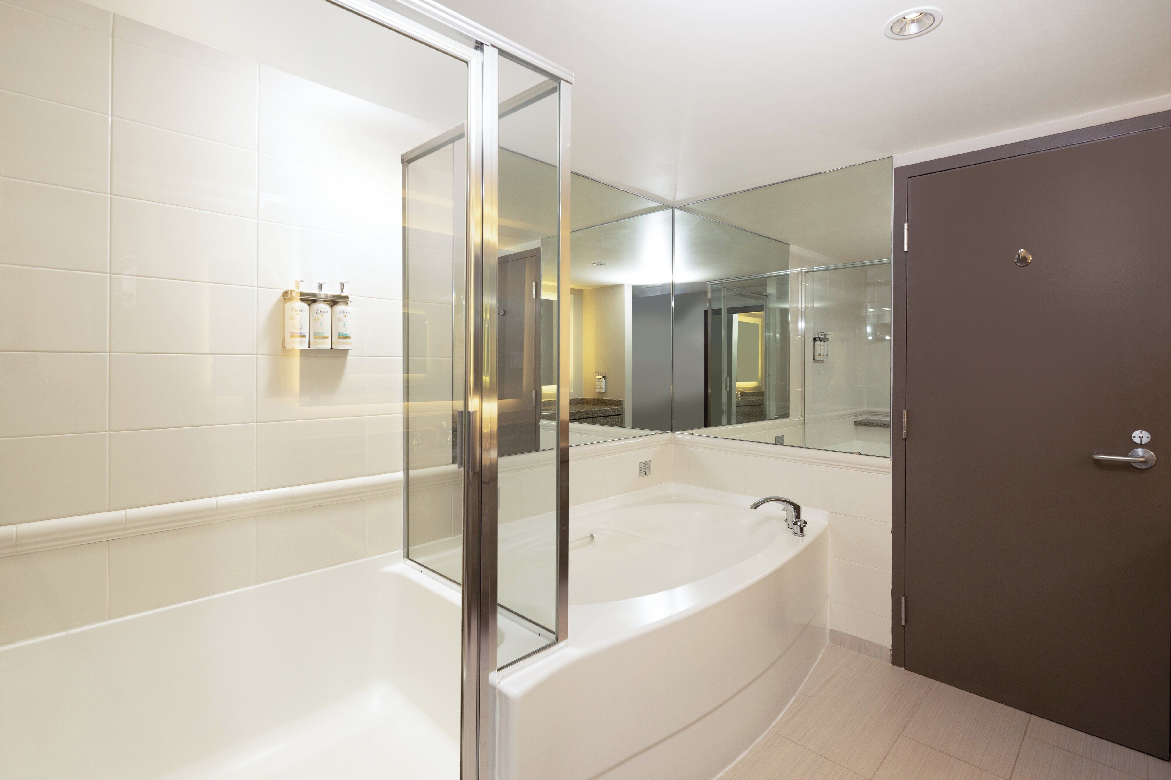suite, 1 king bed with sofa bed | bathroom | combined shower/bathtub, eco-friendly toiletries, hair dryer, towels