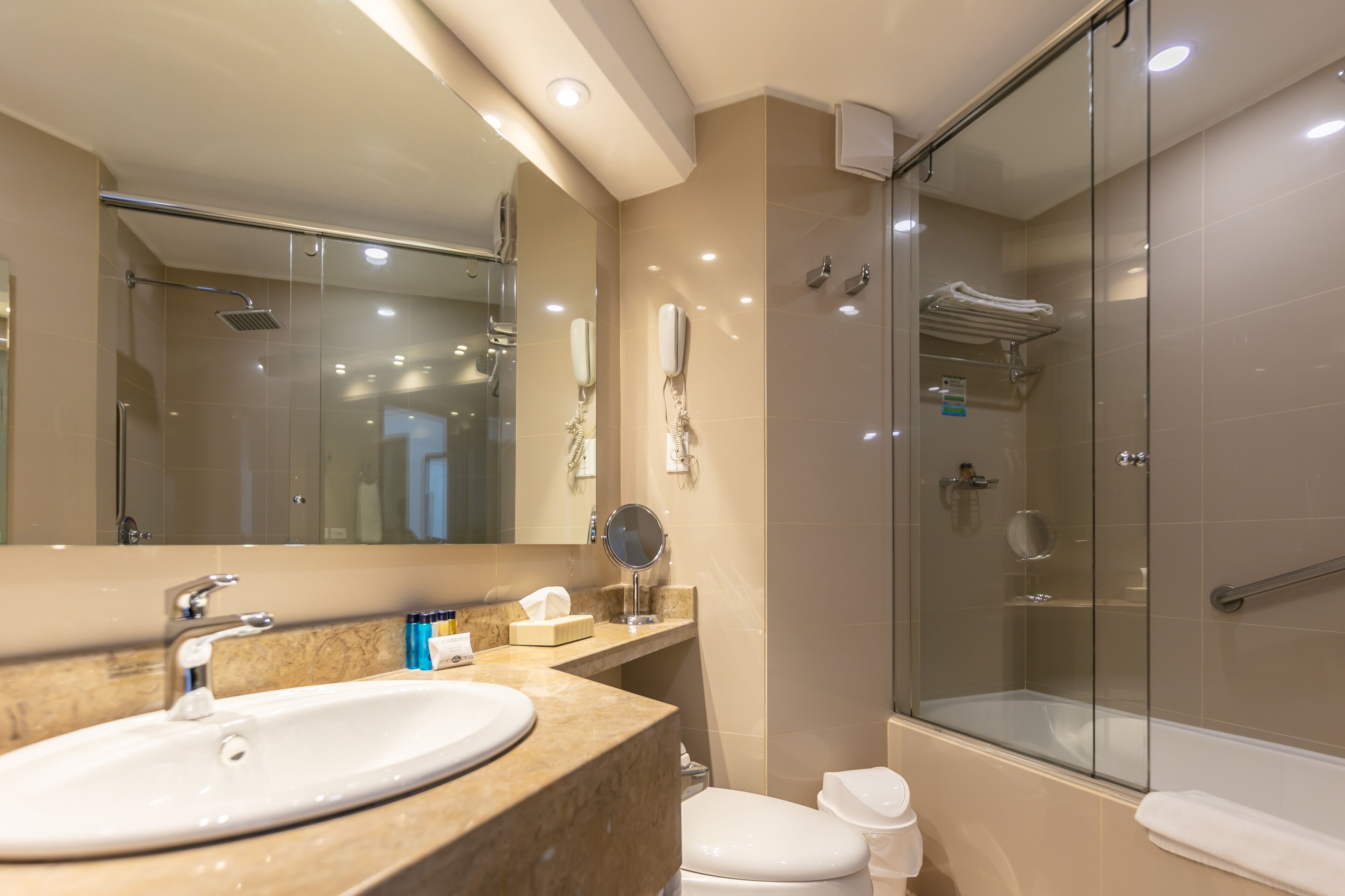 executive studio suite, 1 king bed, kitchen | bathroom | combined shower/bathtub, free toiletries, hair dryer, bathrobes