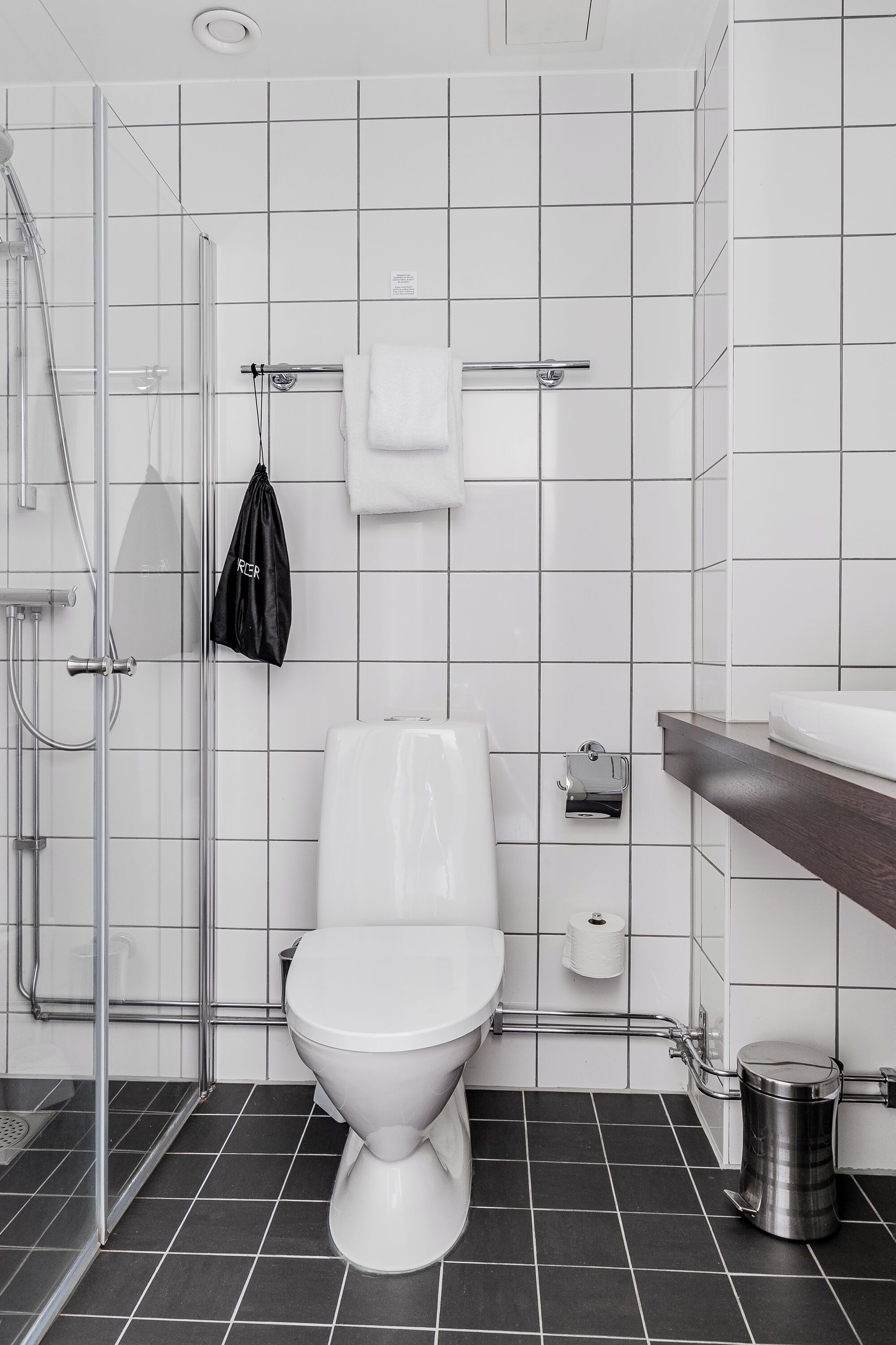 single room (compact) | bathroom | shower, hair dryer, towels