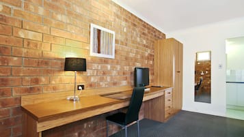 Desk, blackout drapes, iron/ironing board, free WiFi