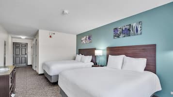 Hypo-allergenic bedding, in-room safe, blackout curtains