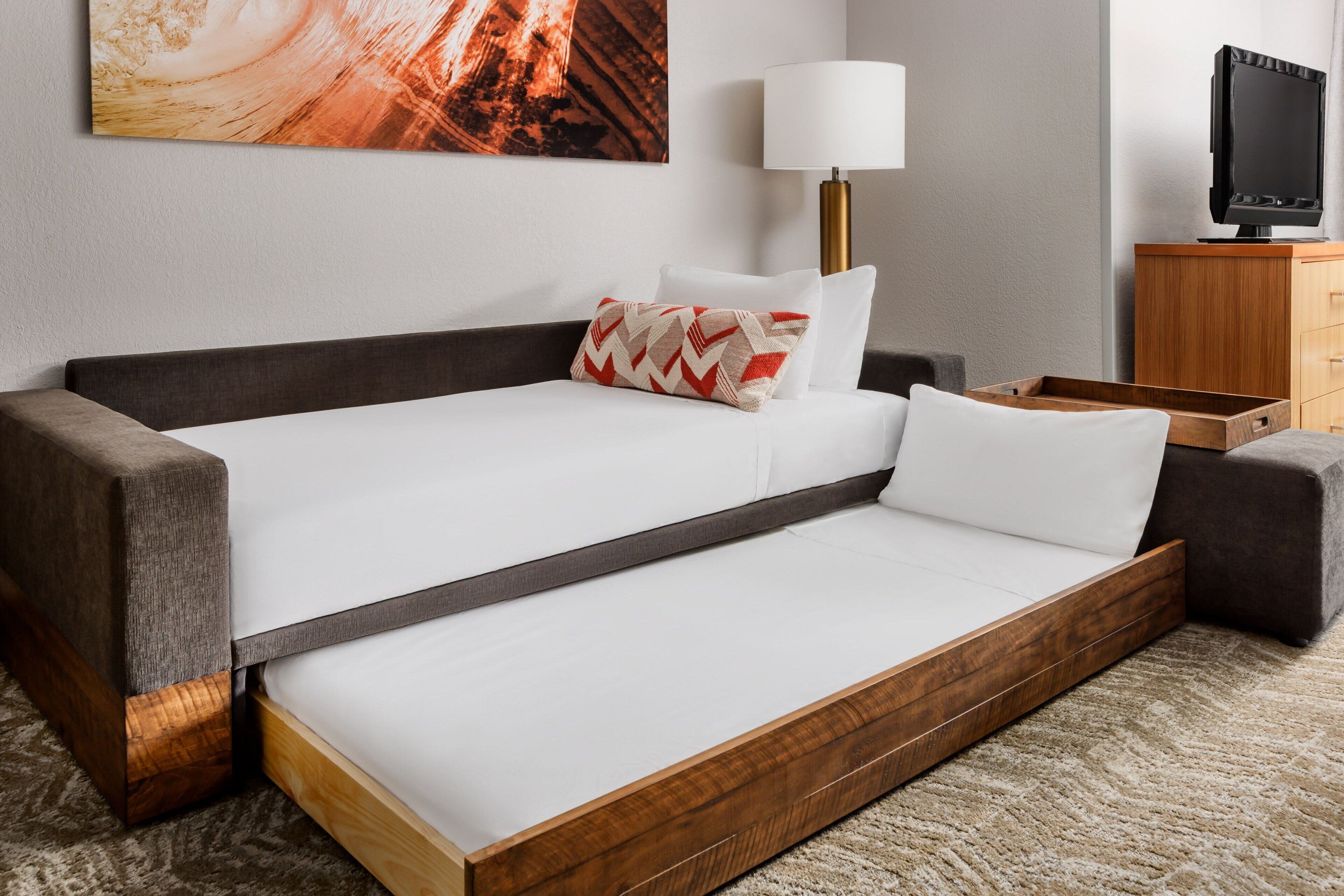 suite, 1 king bed with sofa bed, non smoking | premium bedding, desk, laptop workspace, blackout curtains