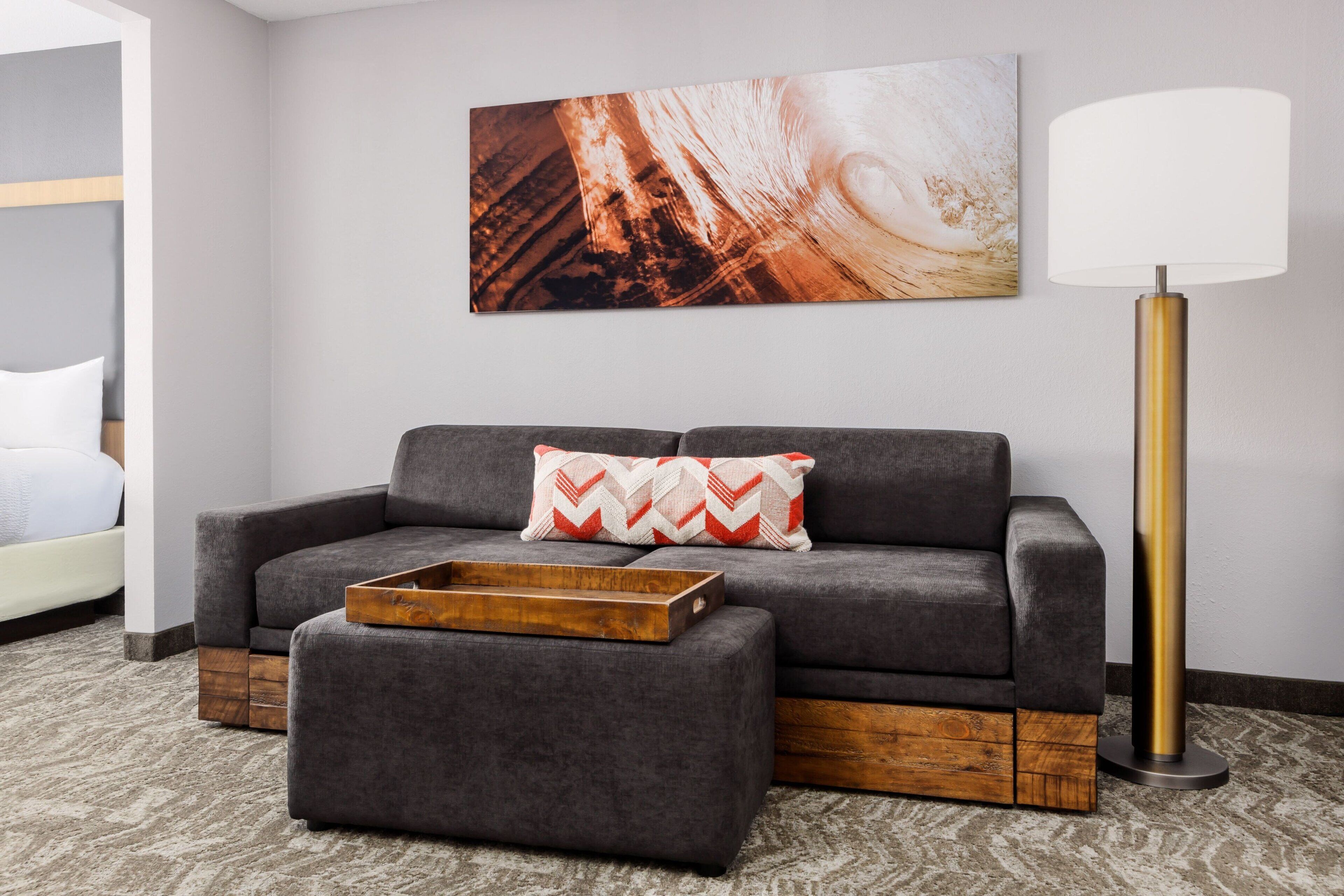 suite, 1 king bed with sofa bed, non smoking | premium bedding, desk, laptop workspace, blackout curtains