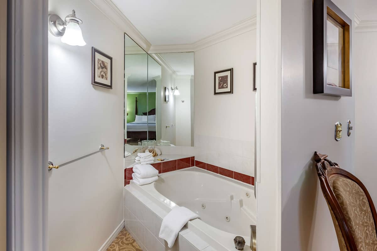suite, 1 king bed with sofa bed, non smoking, jetted tub (with sofabed) | bathroom | hair dryer, towels, soap, shampoo
