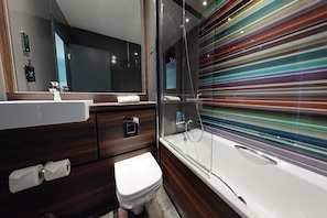 Eco-friendly toiletries, hair dryer, towels