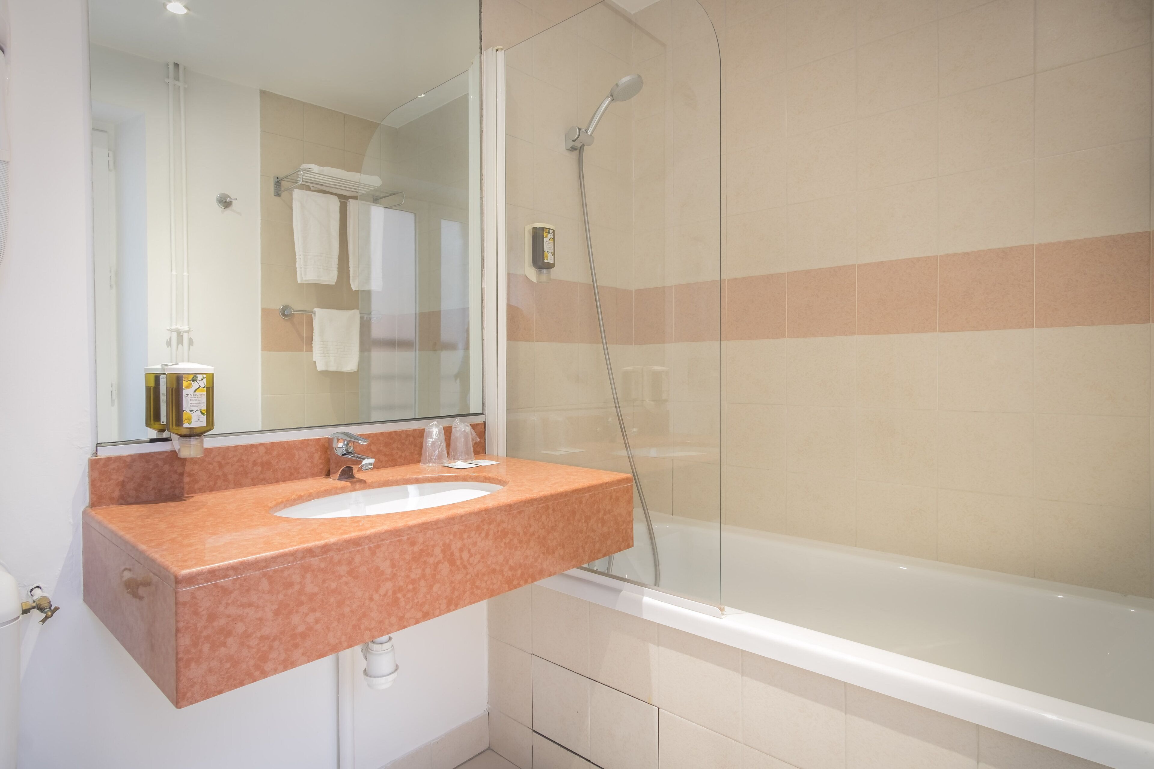 free toiletries, hair dryer, towels