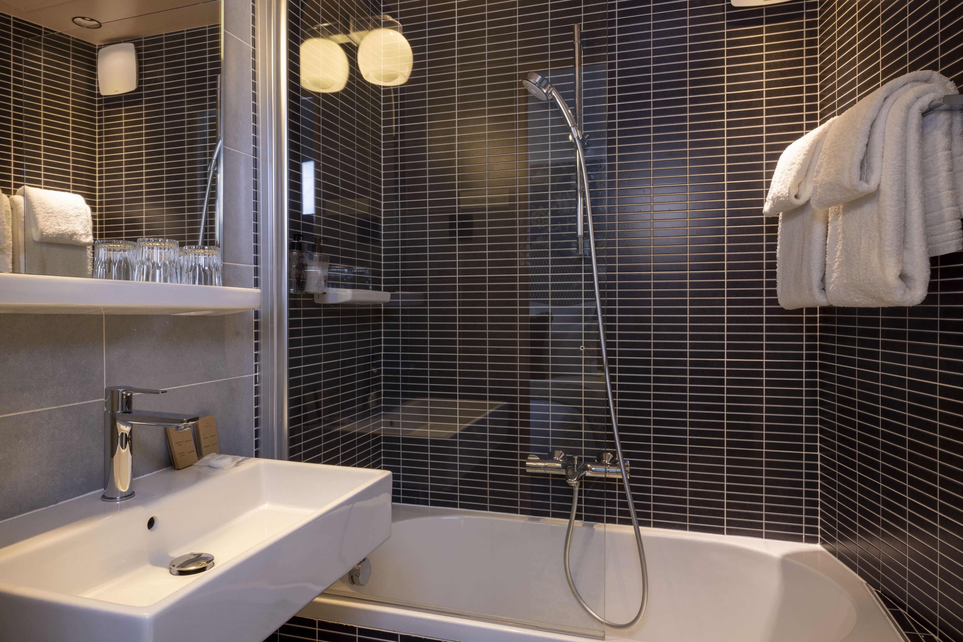 free toiletries, hair dryer, towels, soap