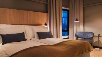 Desk, laptop workspace, blackout curtains, soundproofing