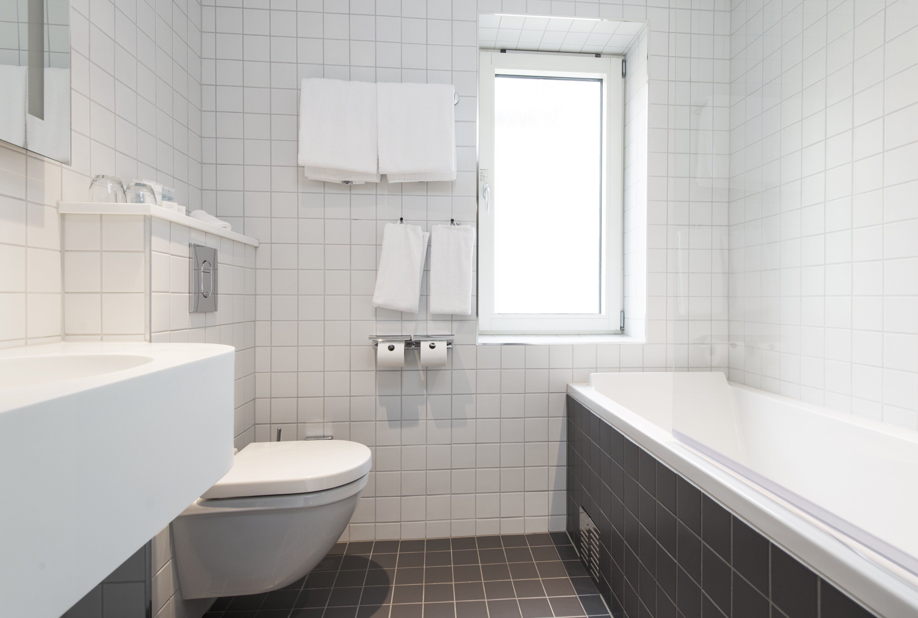 hair dryer, heated floors, towels, soap