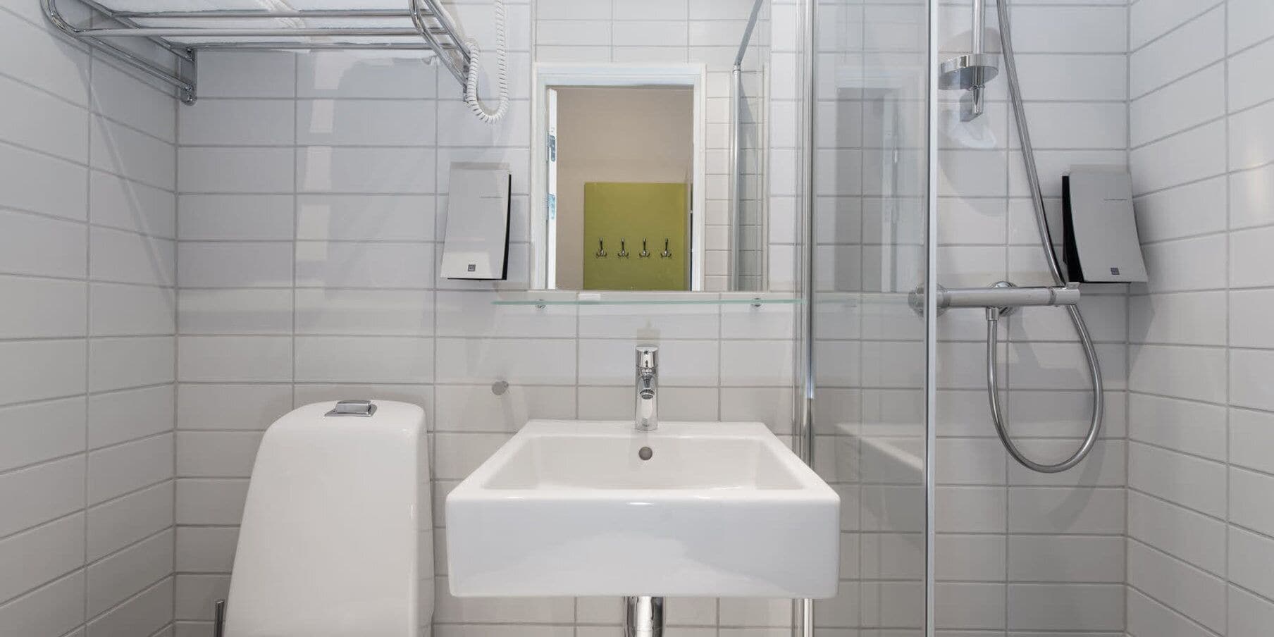 shower, hair dryer, heated floors, towels