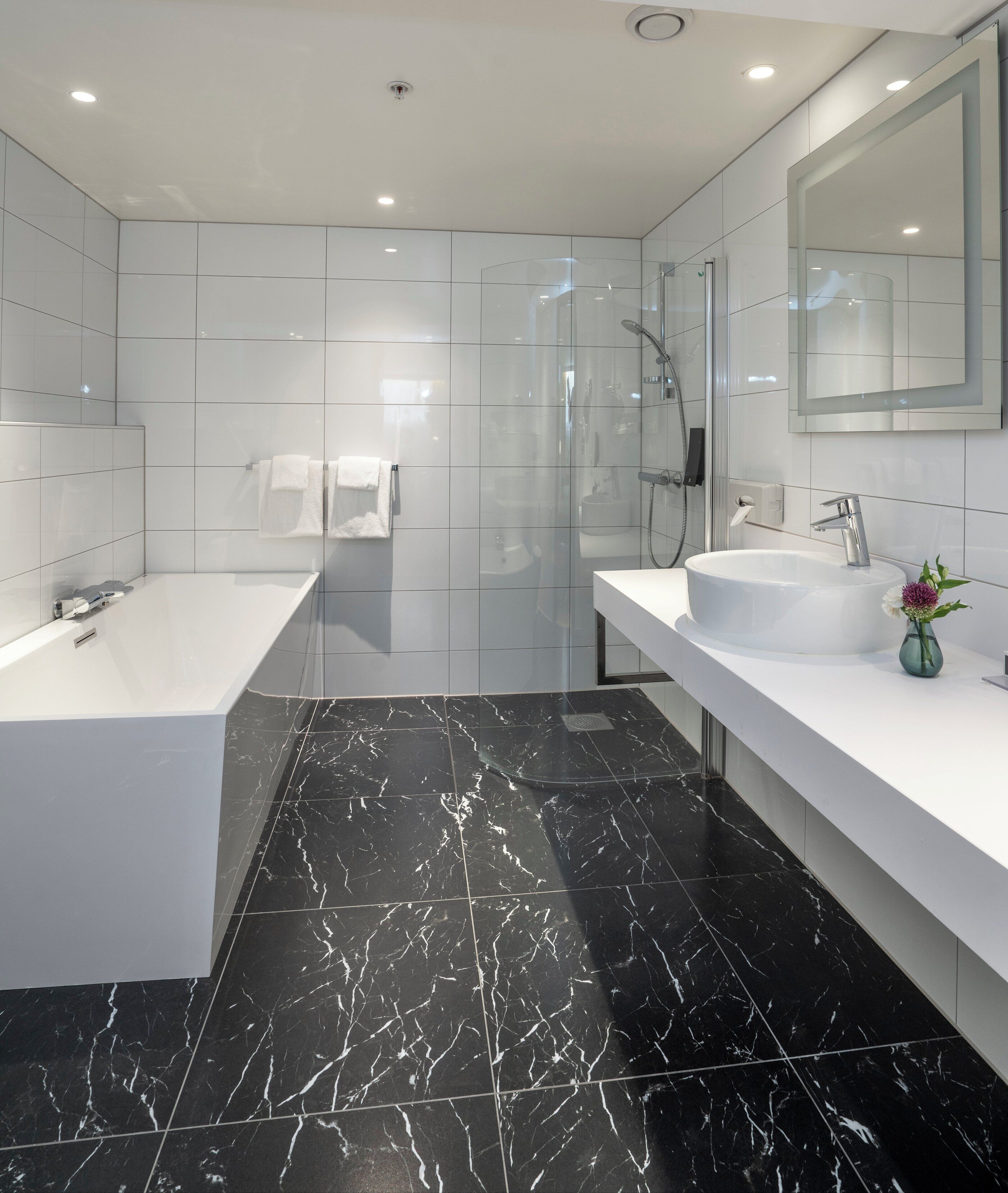 free toiletries, hair dryer, towels