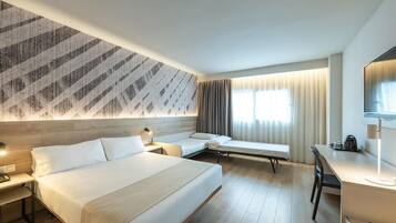 In-room safe, desk, laptop workspace, blackout curtains