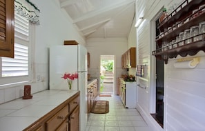 House (La Dauphine Great House) | Private kitchen | Full-sized fridge, microwave, oven, stovetop