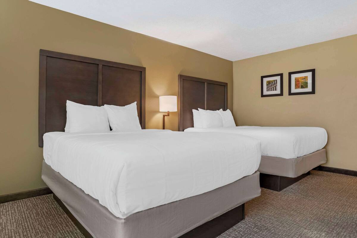 Standard Room, 2 Queen Beds, Non Smoking | Premium bedding, desk, blackout drapes, iron/ironing board