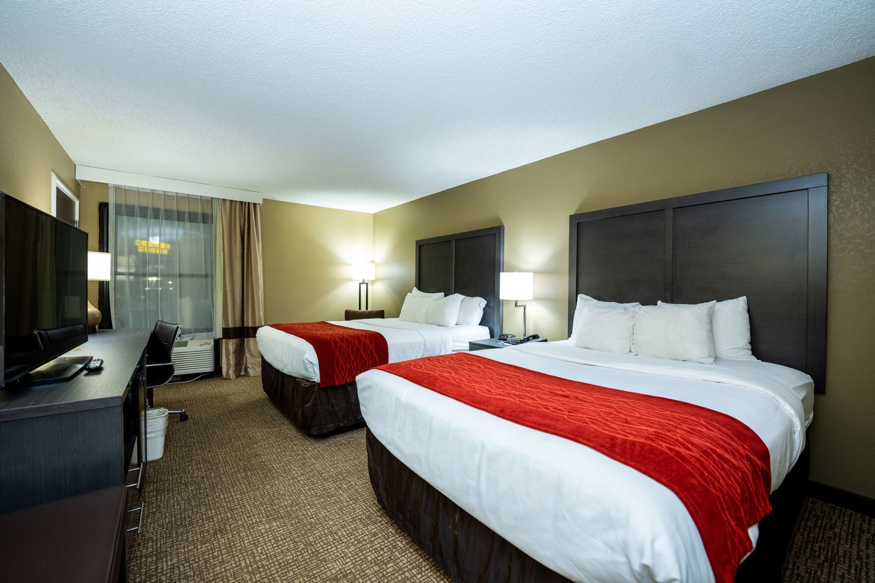 Premium bedding, desk, blackout drapes, iron/ironing board