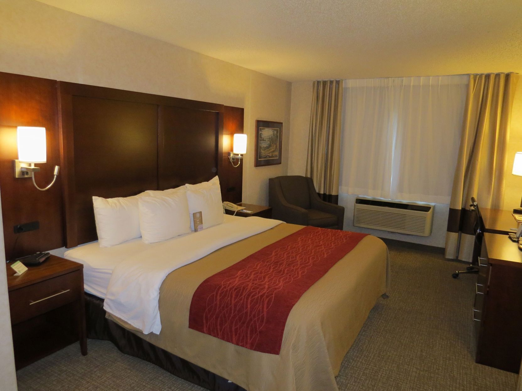 Down comforters, in-room safe, desk, blackout drapes