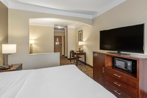 Premium bedding, pillow-top beds, desk, laptop workspace