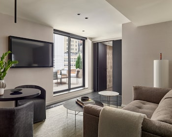 Empire State Suite with Terrace | Premium bedding, down comforters, pillowtop beds, minibar at Hotel AKA NoMad