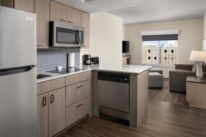 Fridge, microwave, coffee/tea maker