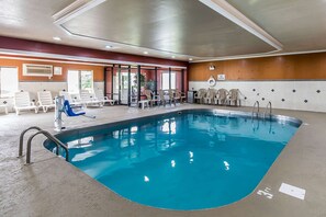Indoor pool, open 9 AM to 10 PM, sun loungers