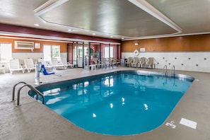 Indoor pool, open 9 AM to 10 PM, pool loungers