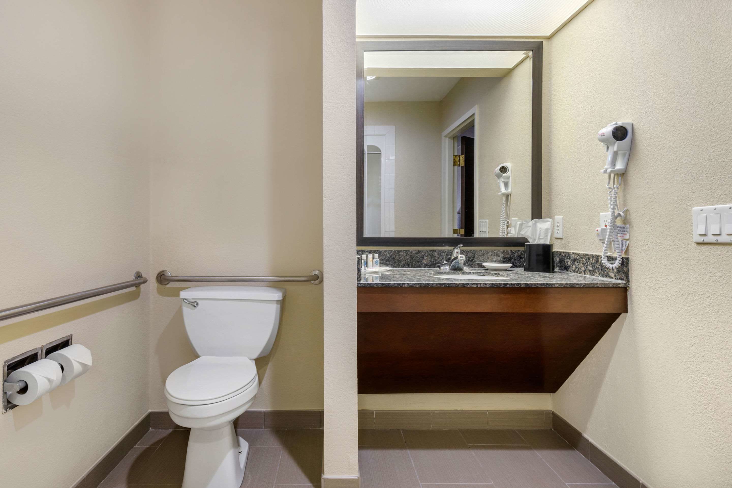 free toiletries, hair dryer, towels