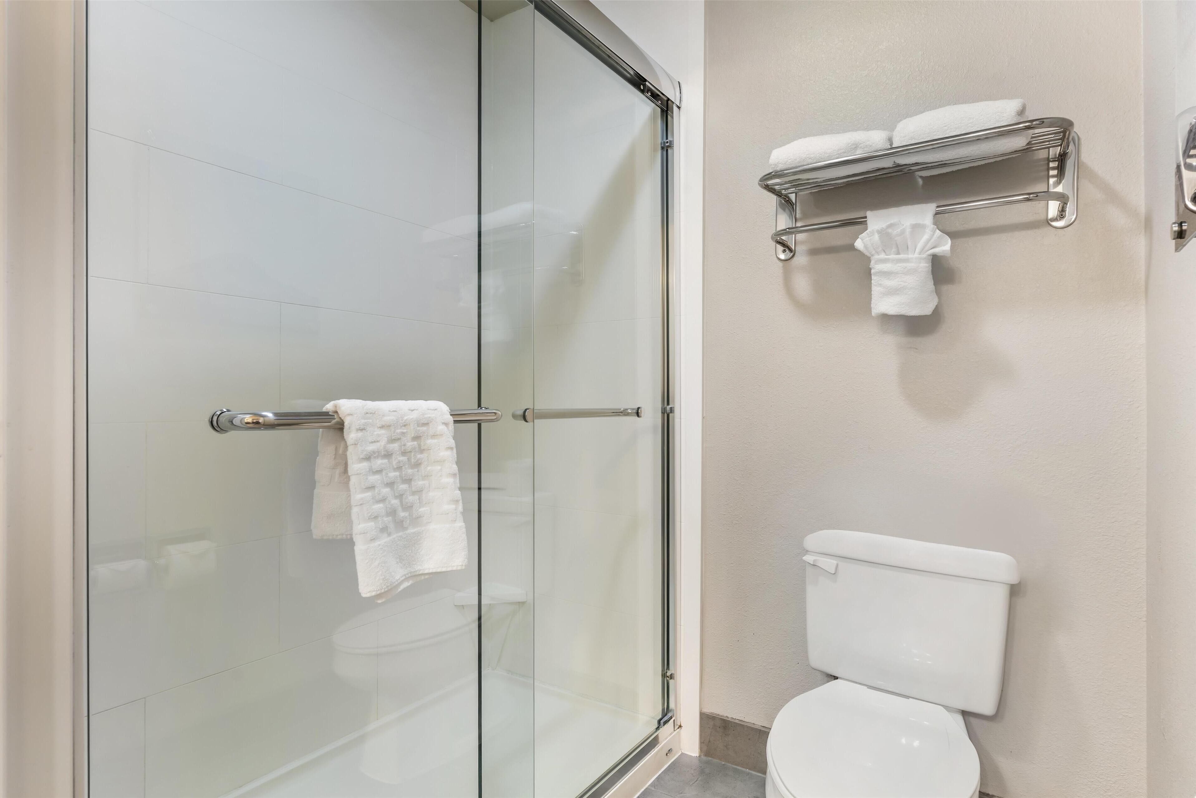 standard room, 1 king bed, non smoking, microwave | bathroom | combined shower/bathtub, rainfall showerhead, free toiletries