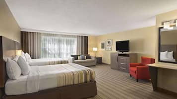 1 bedroom, desk, laptop workspace, blackout curtains
