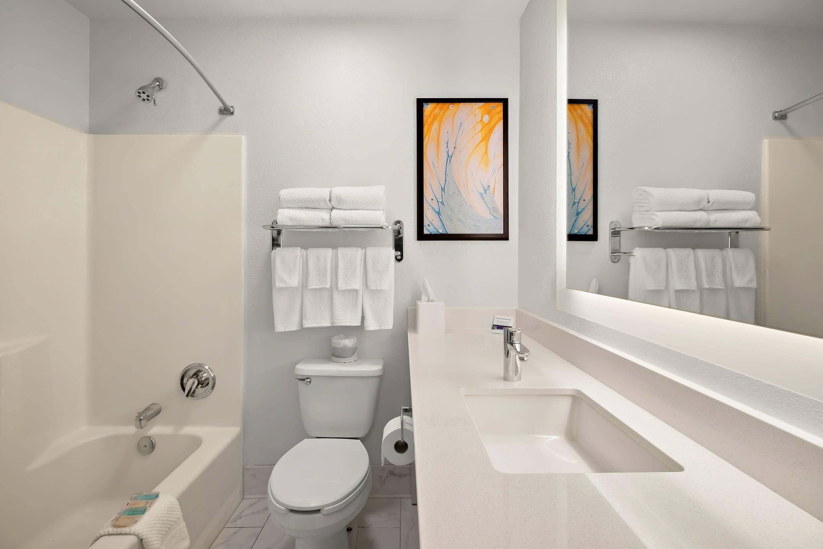 Standard Room, 1 Queen Bed, Non Smoking | Bathroom | Combined shower/tub, hair dryer, towels, soap