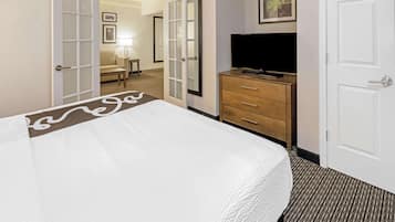 Premium bedding, desk, blackout drapes, iron/ironing board