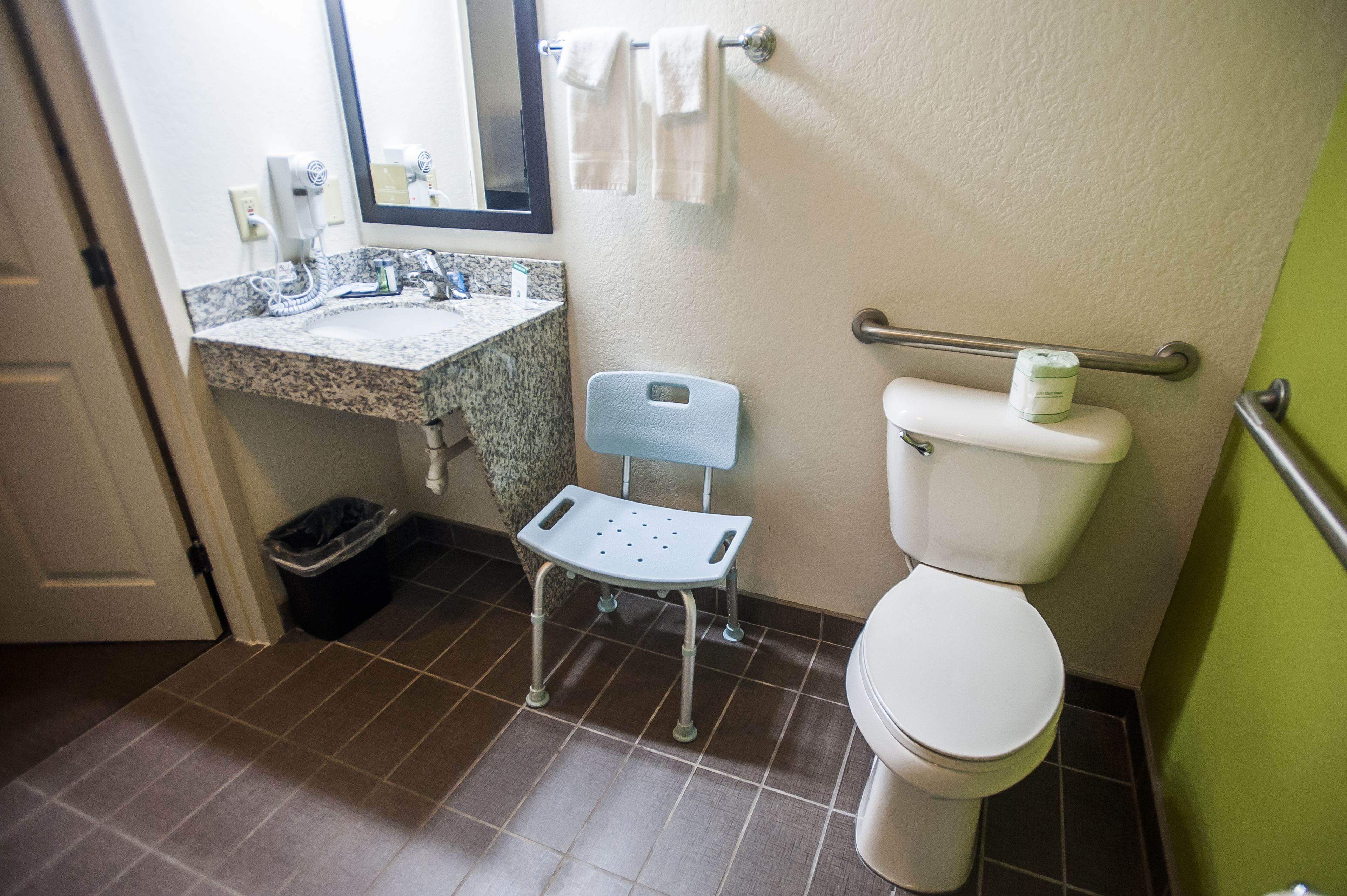 free toiletries, hair dryer, towels