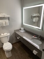 Bañera con ducha, artículos de tocador gratuitos, secador de pelo