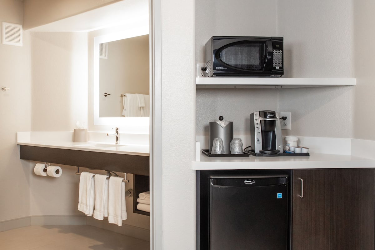 free toiletries, hair dryer, towels