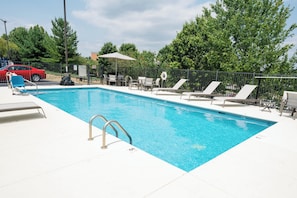 Outdoor pool, open 9:00 AM to 11:00 PM, pool umbrellas, sun loungers