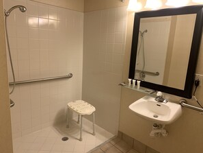 Combined shower/bathtub, free toiletries, hair dryer, towels