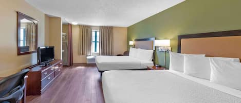 Studio, 2 Double Beds, Non Smoking | Pillow-top beds, desk, laptop workspace, blackout curtains