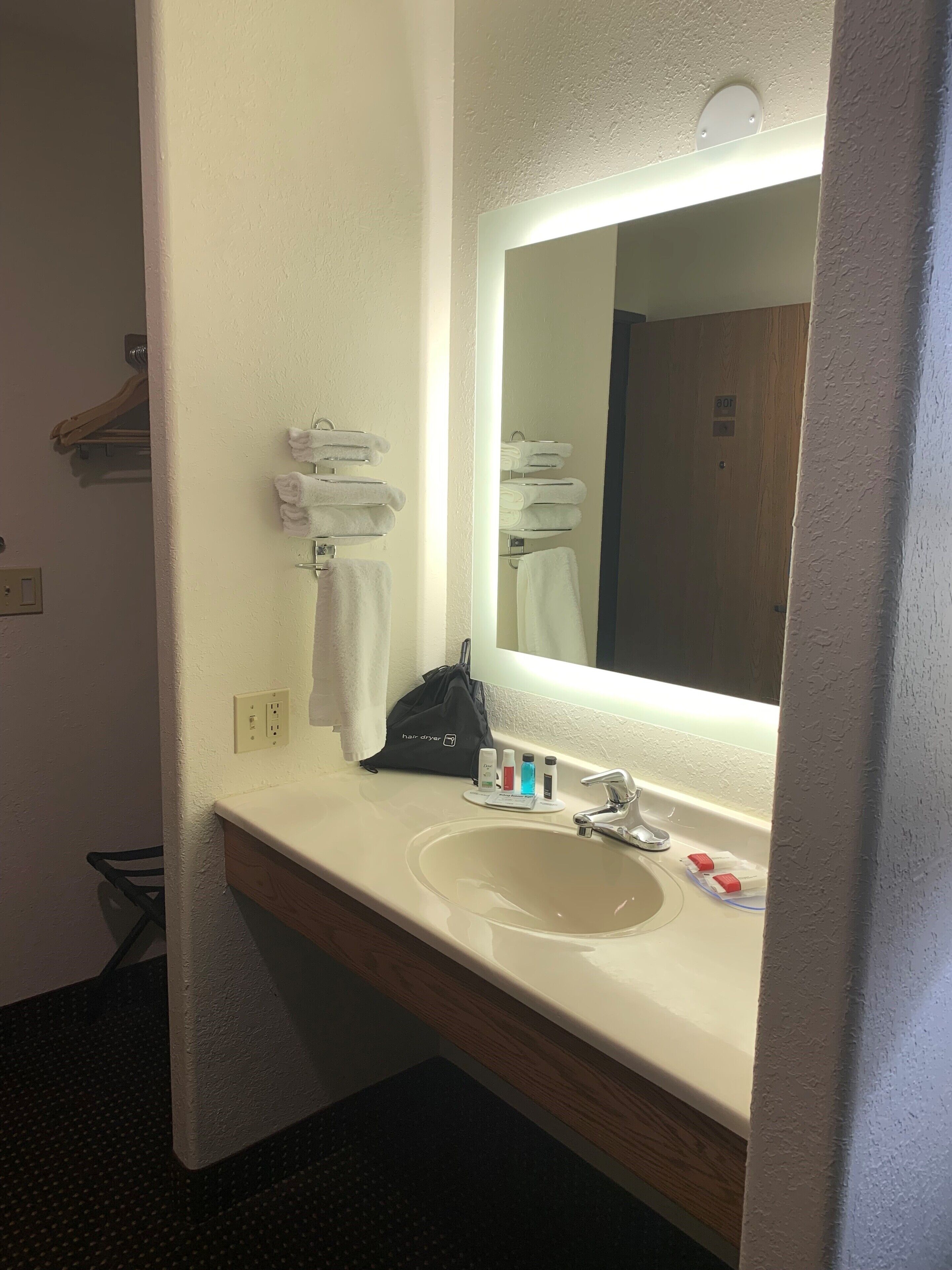 free toiletries, hair dryer, towels