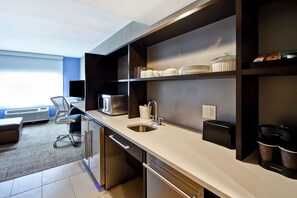 Studio, 1 King Bed, Accessible (Hearing) | Private kitchen | Fridge, microwave, dishwasher, coffee/tea maker