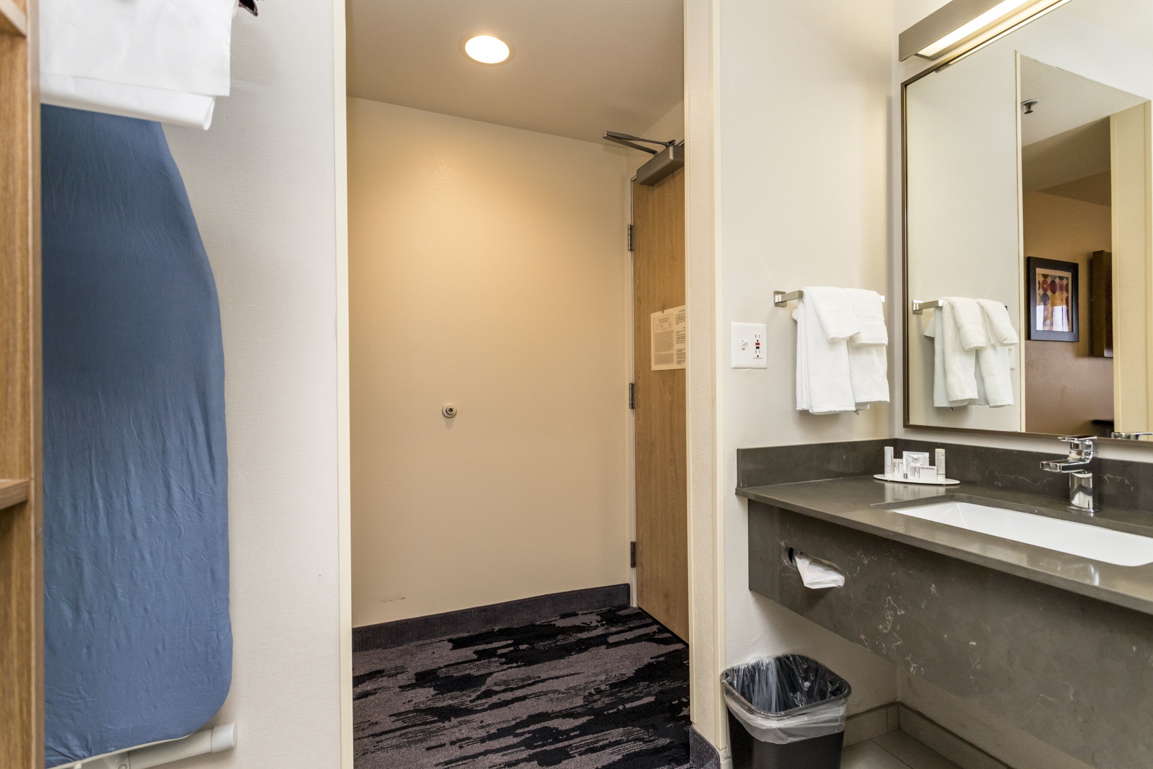 room, 1 king bed with sofa bed | bathroom | free toiletries, hair dryer, towels