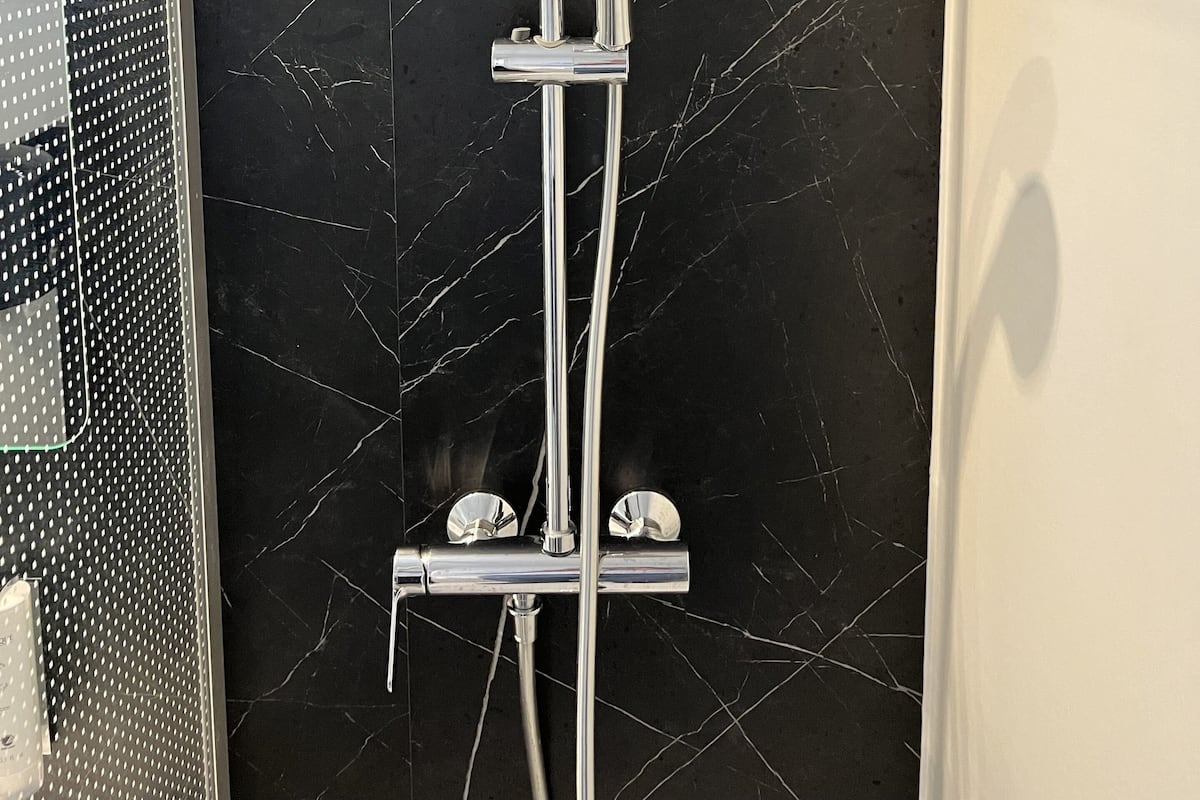 shower, free toiletries, hair dryer, towels