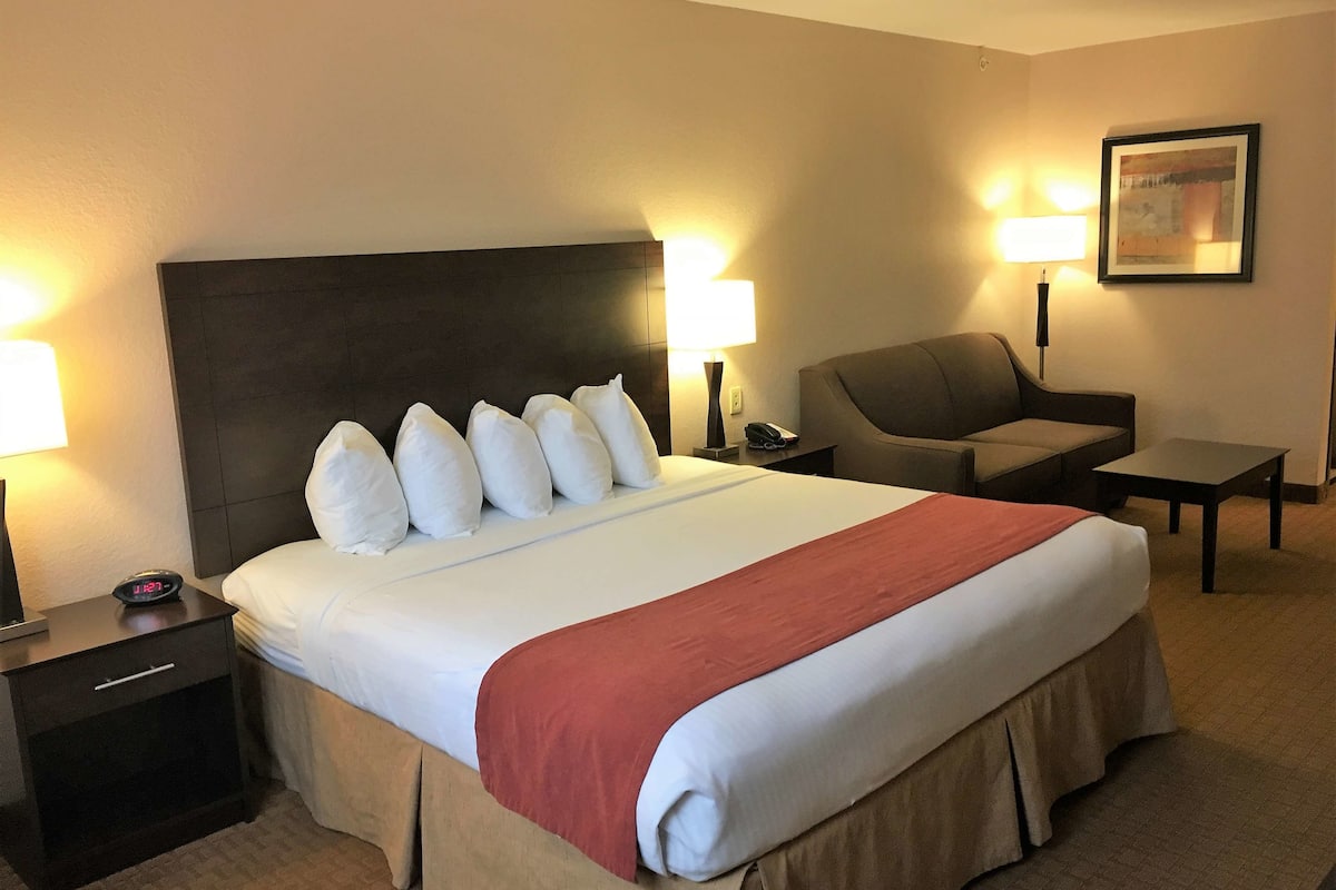 standard room, 1 king bed, non smoking, refrigerator & microwave (oversized room;with sofabed) | in-room safe, desk, laptop workspace, iron/ironing board