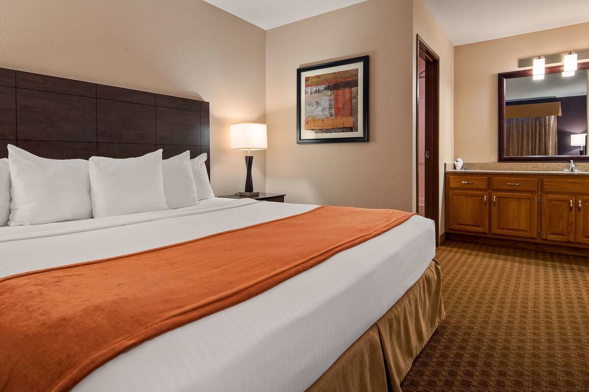 suite, 1 king bed with sofa bed, non smoking, refrigerator & microwave (with sofabed) | in-room safe, desk, laptop workspace, iron/ironing board