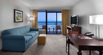 Suite, 2 Queen Beds, Kitchenette, Oceanfront (with Sofabed) | Hypo-allergenic bedding, in-room safe, desk, laptop workspace at Best Western Ocean Sands Beach Resort