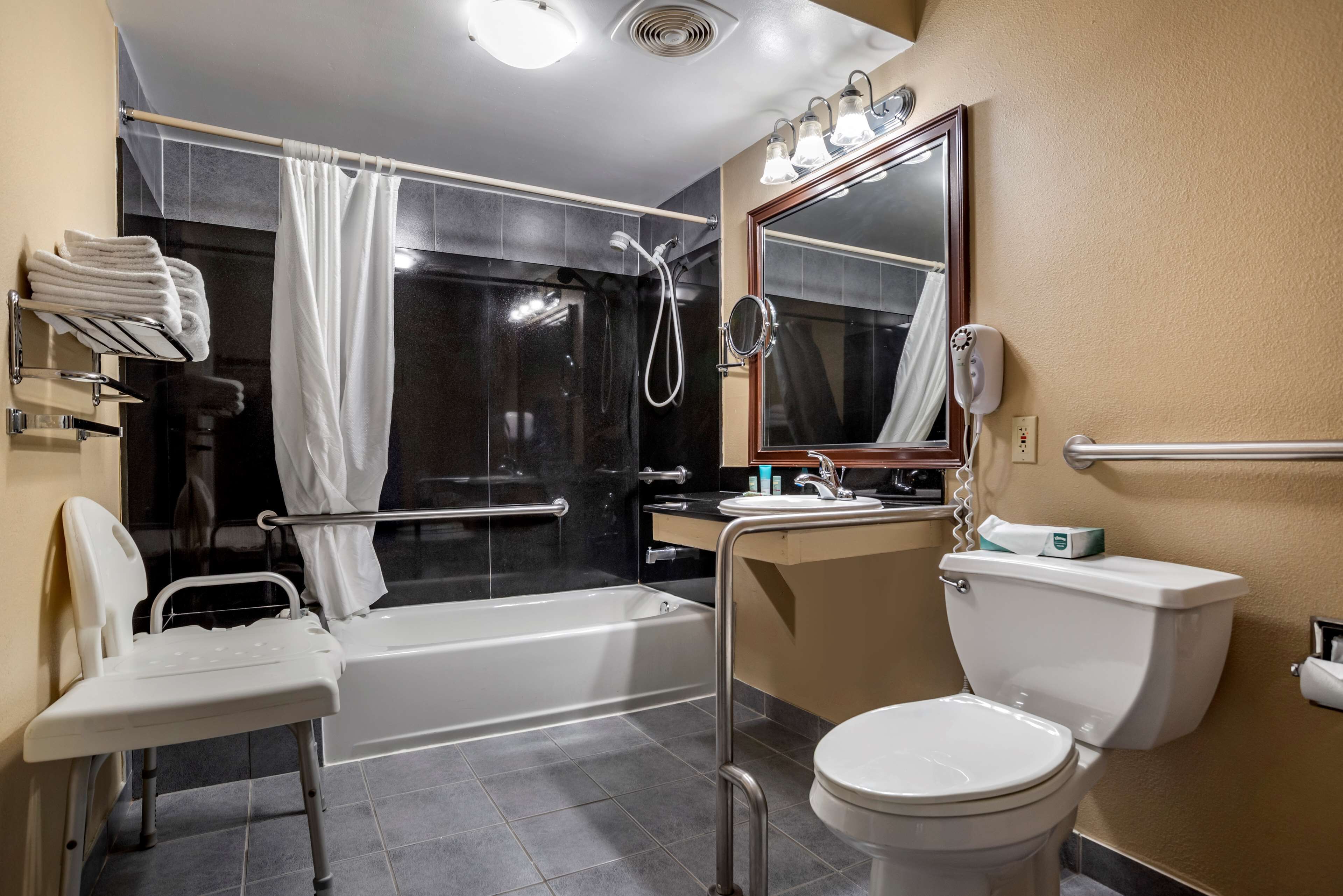 standard room, 1 king bed, accessible, bathtub | bathroom | combined shower/bathtub, free toiletries, hair dryer, towels