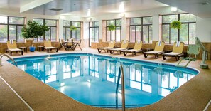 Indoor pool, open 9:00 AM to 10:00 PM, pool loungers