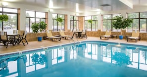 Indoor pool, open 8:00 AM to 10:00 PM, sun loungers