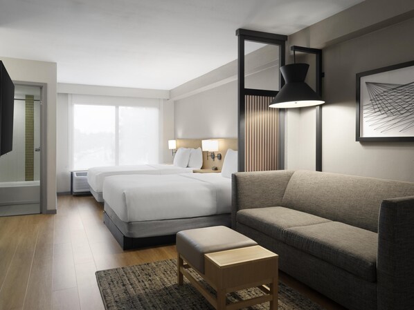 Hypo-allergenic bedding, desk, blackout drapes, iron/ironing board