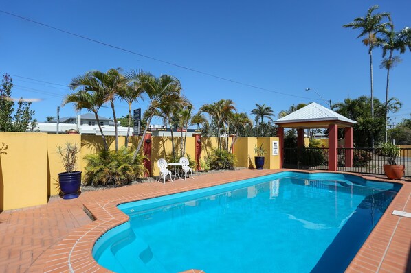 Outdoor pool, sun loungers