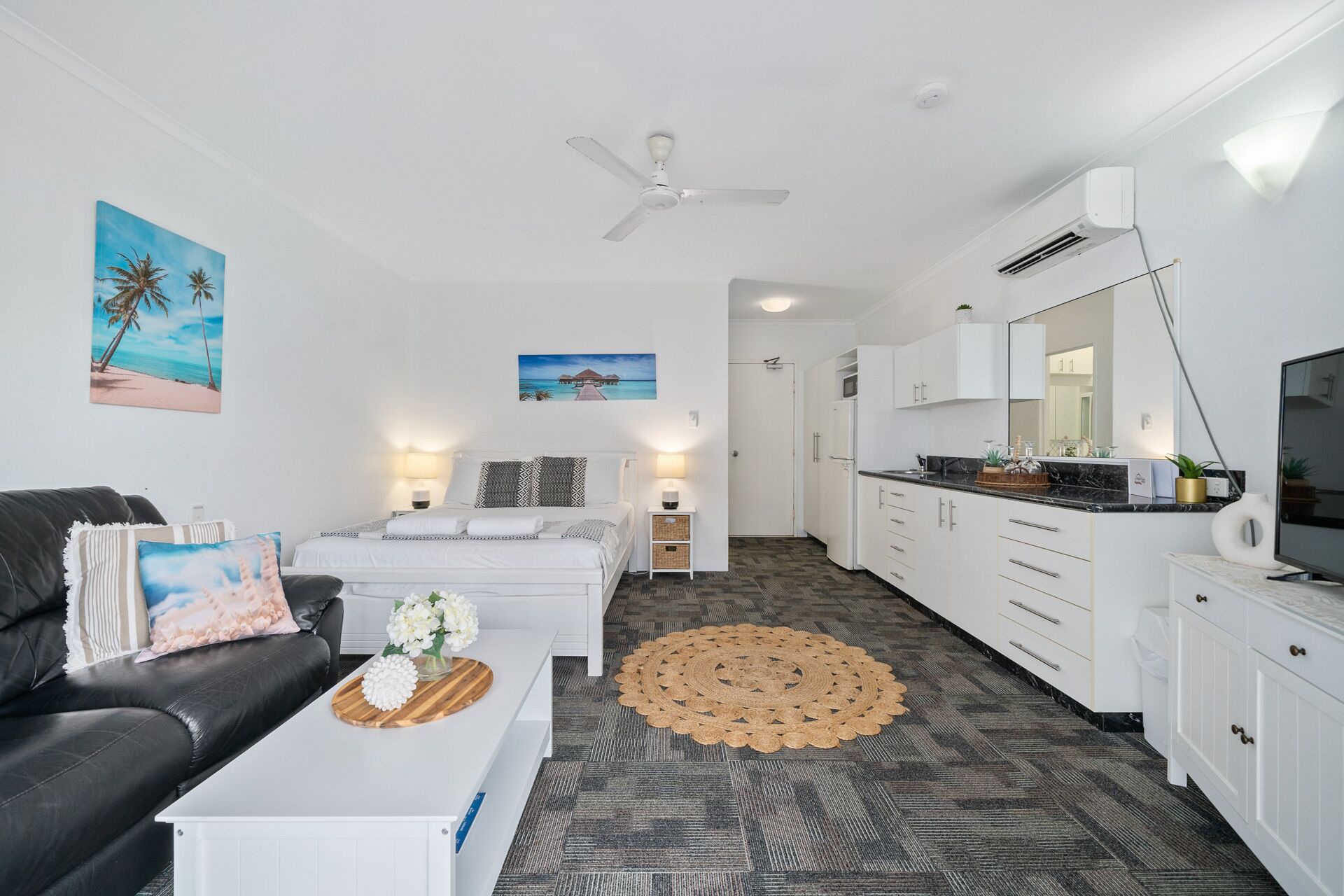 Flat-screen TV, DVD player