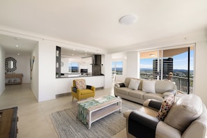 3 Bedroom Ocean View Premier Apartment | Living area | 32-inch TV with cable channels, DVD player - Belle Maison Apartments (Broadbeach)